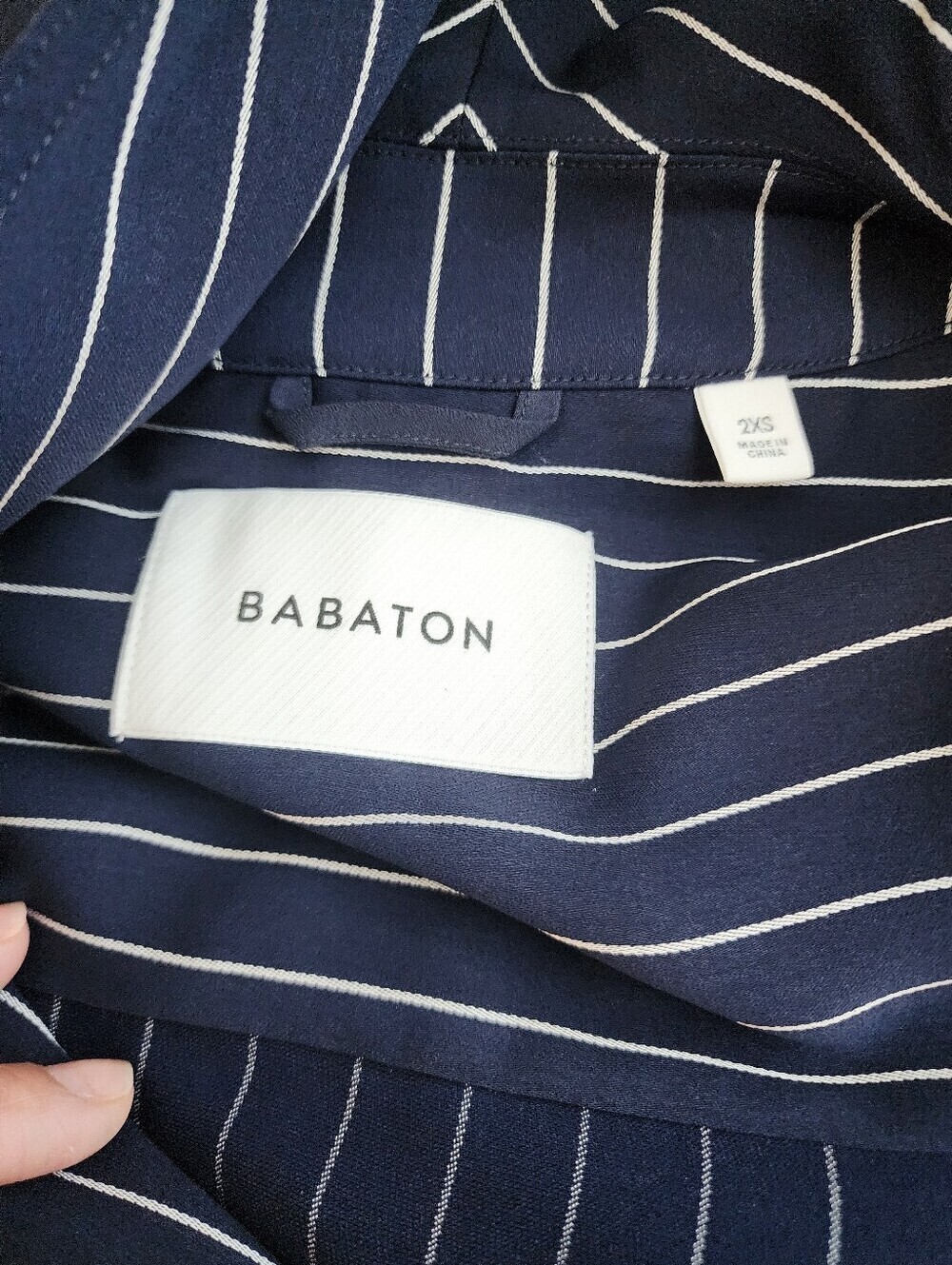 BABATON KAHlO ROBE NAVY WRAP JACKET STRIPES PATCH POCKETS RECYCLED MAYERIAL XXS - Picture 7 of 16